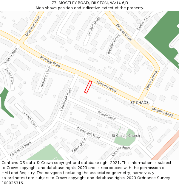 77, MOSELEY ROAD, BILSTON, WV14 6JB: Location map and indicative extent of plot