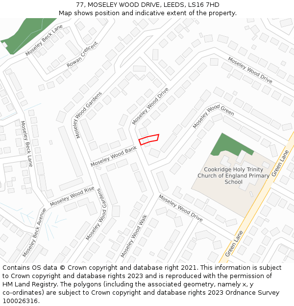 77, MOSELEY WOOD DRIVE, LEEDS, LS16 7HD: Location map and indicative extent of plot