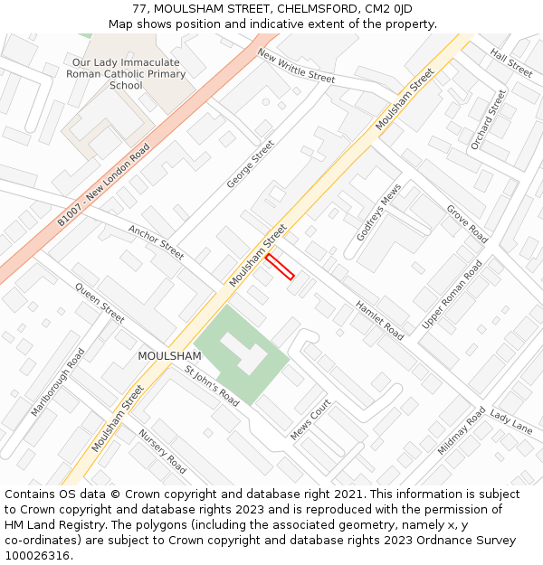 77, MOULSHAM STREET, CHELMSFORD, CM2 0JD: Location map and indicative extent of plot