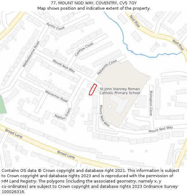 77, MOUNT NOD WAY, COVENTRY, CV5 7GY: Location map and indicative extent of plot