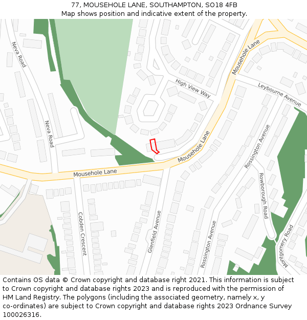 77, MOUSEHOLE LANE, SOUTHAMPTON, SO18 4FB: Location map and indicative extent of plot