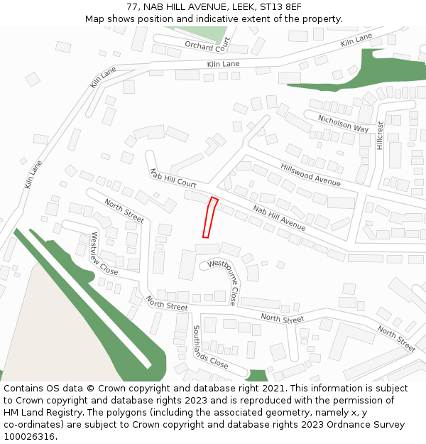 77, NAB HILL AVENUE, LEEK, ST13 8EF: Location map and indicative extent of plot