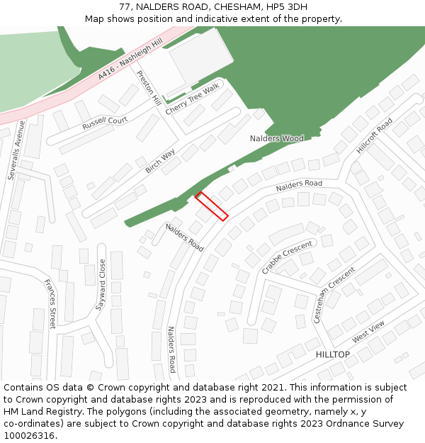 77, NALDERS ROAD, CHESHAM, HP5 3DH: Location map and indicative extent of plot