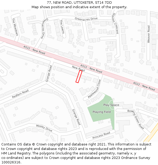 77, NEW ROAD, UTTOXETER, ST14 7DD: Location map and indicative extent of plot