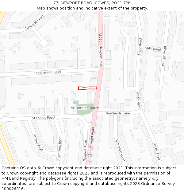 77, NEWPORT ROAD, COWES, PO31 7PN: Location map and indicative extent of plot