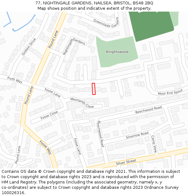 77, NIGHTINGALE GARDENS, NAILSEA, BRISTOL, BS48 2BQ: Location map and indicative extent of plot