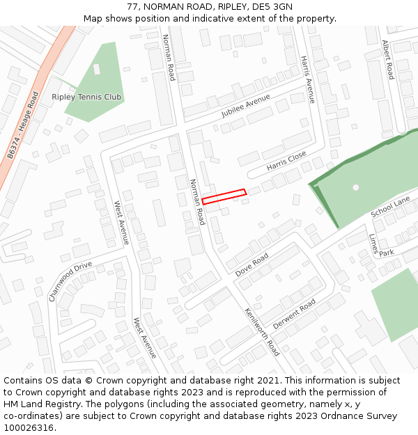 77, NORMAN ROAD, RIPLEY, DE5 3GN: Location map and indicative extent of plot