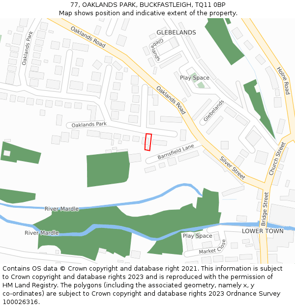 77, OAKLANDS PARK, BUCKFASTLEIGH, TQ11 0BP: Location map and indicative extent of plot