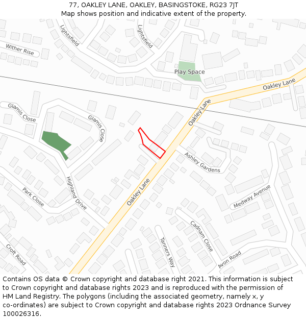 77, OAKLEY LANE, OAKLEY, BASINGSTOKE, RG23 7JT: Location map and indicative extent of plot