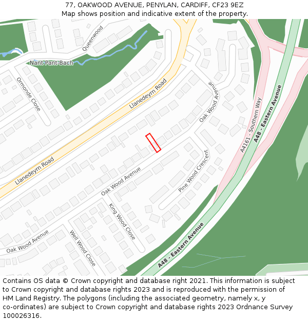 77, OAKWOOD AVENUE, PENYLAN, CARDIFF, CF23 9EZ: Location map and indicative extent of plot
