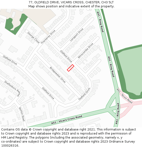 77, OLDFIELD DRIVE, VICARS CROSS, CHESTER, CH3 5LT: Location map and indicative extent of plot