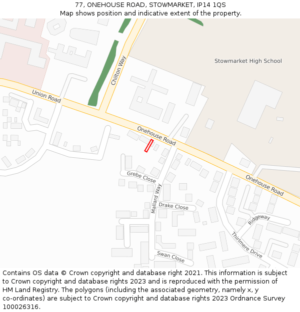 77, ONEHOUSE ROAD, STOWMARKET, IP14 1QS: Location map and indicative extent of plot