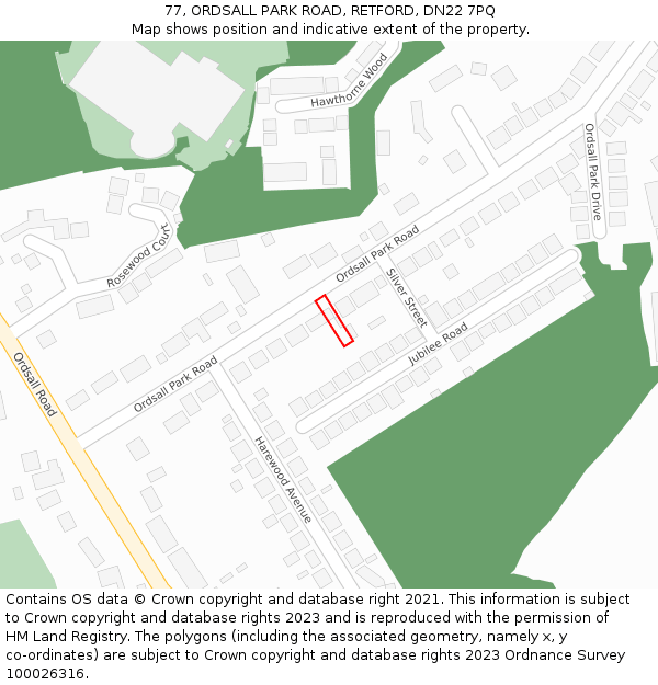 77, ORDSALL PARK ROAD, RETFORD, DN22 7PQ: Location map and indicative extent of plot