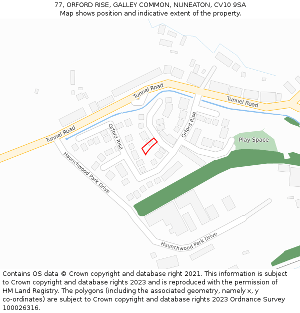 77, ORFORD RISE, GALLEY COMMON, NUNEATON, CV10 9SA: Location map and indicative extent of plot