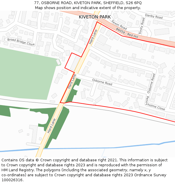 77, OSBORNE ROAD, KIVETON PARK, SHEFFIELD, S26 6PQ: Location map and indicative extent of plot