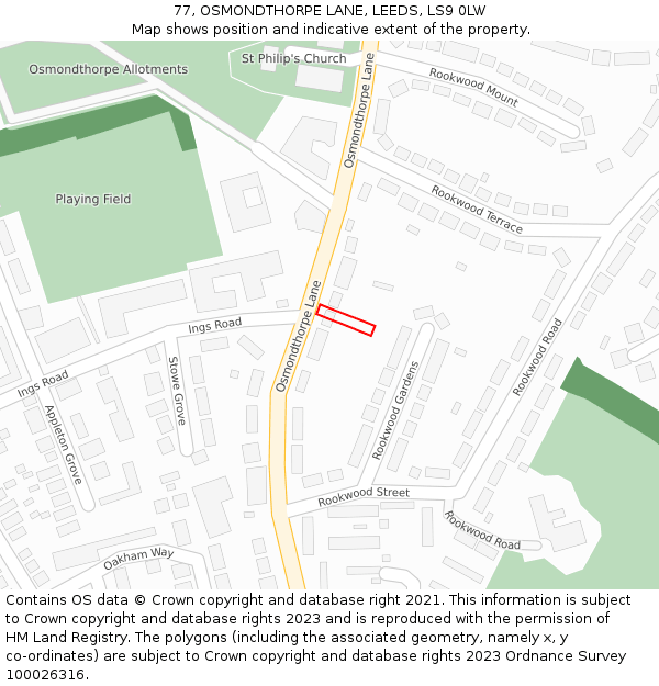 77, OSMONDTHORPE LANE, LEEDS, LS9 0LW: Location map and indicative extent of plot