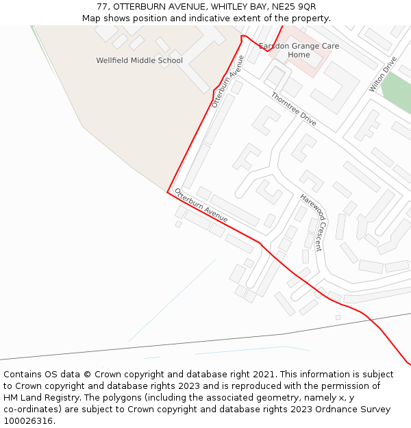 77, OTTERBURN AVENUE, WHITLEY BAY, NE25 9QR: Location map and indicative extent of plot