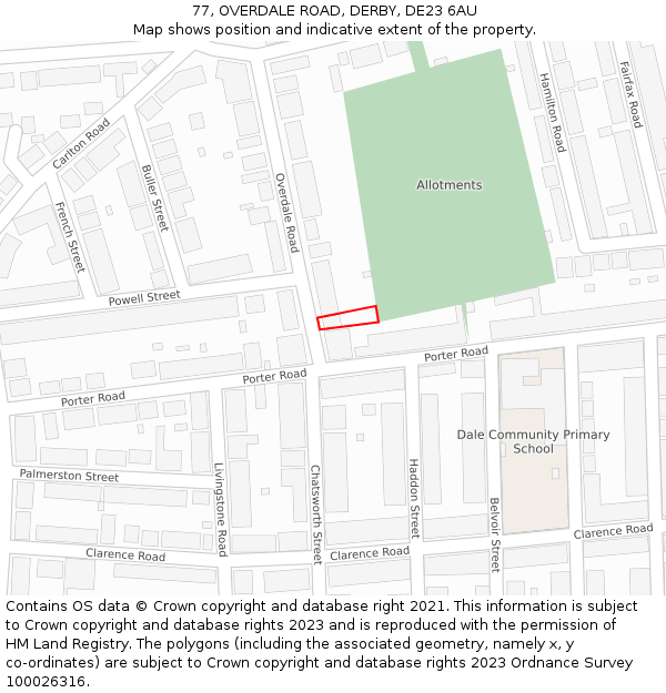 77, OVERDALE ROAD, DERBY, DE23 6AU: Location map and indicative extent of plot