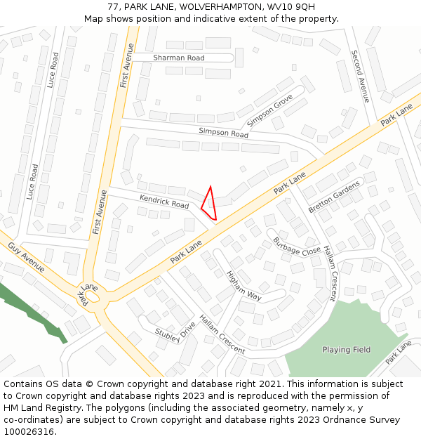 77, PARK LANE, WOLVERHAMPTON, WV10 9QH: Location map and indicative extent of plot