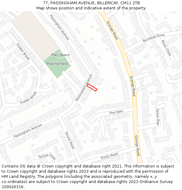 77, PASSINGHAM AVENUE, BILLERICAY, CM11 2TB: Location map and indicative extent of plot