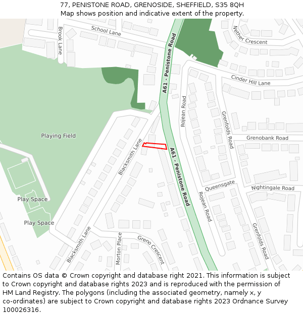 77, PENISTONE ROAD, GRENOSIDE, SHEFFIELD, S35 8QH: Location map and indicative extent of plot