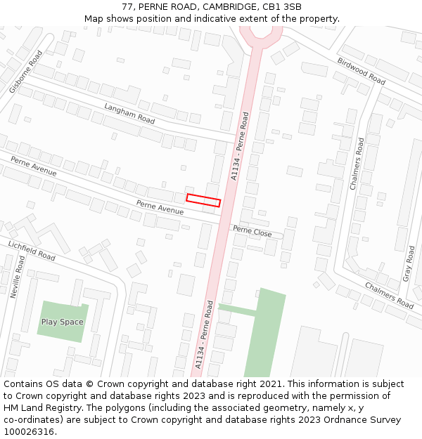 77, PERNE ROAD, CAMBRIDGE, CB1 3SB: Location map and indicative extent of plot