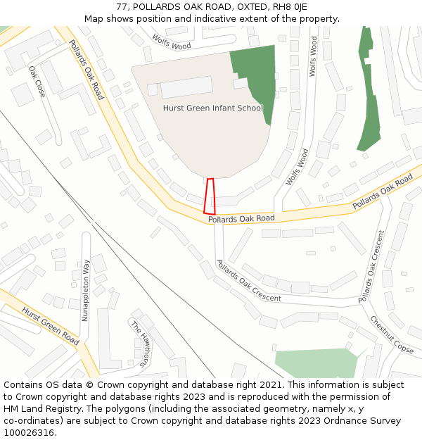 77, POLLARDS OAK ROAD, OXTED, RH8 0JE: Location map and indicative extent of plot