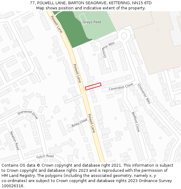 77, POLWELL LANE, BARTON SEAGRAVE, KETTERING, NN15 6TD: Location map and indicative extent of plot