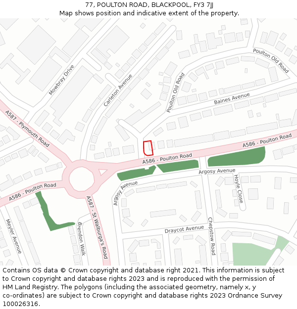 77, POULTON ROAD, BLACKPOOL, FY3 7JJ: Location map and indicative extent of plot