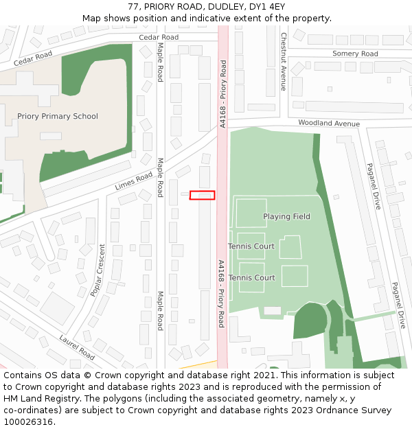 77, PRIORY ROAD, DUDLEY, DY1 4EY: Location map and indicative extent of plot