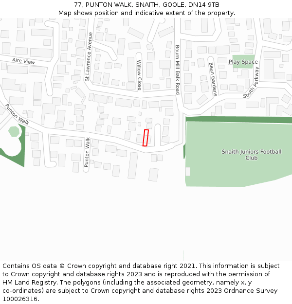 77, PUNTON WALK, SNAITH, GOOLE, DN14 9TB: Location map and indicative extent of plot