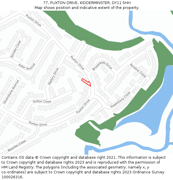 77, PUXTON DRIVE, KIDDERMINSTER, DY11 5HH: Location map and indicative extent of plot