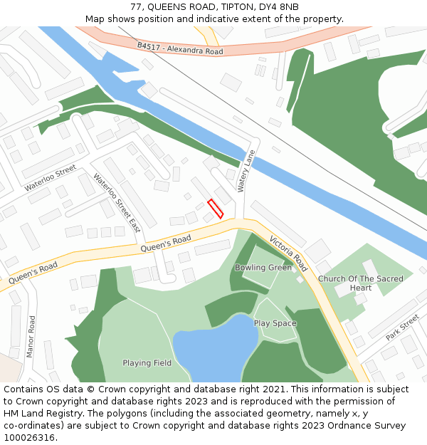 77, QUEENS ROAD, TIPTON, DY4 8NB: Location map and indicative extent of plot