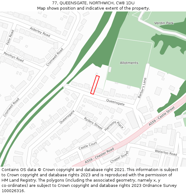 77, QUEENSGATE, NORTHWICH, CW8 1DU: Location map and indicative extent of plot