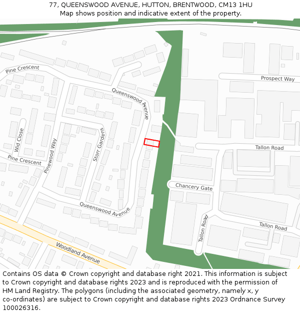 77, QUEENSWOOD AVENUE, HUTTON, BRENTWOOD, CM13 1HU: Location map and indicative extent of plot