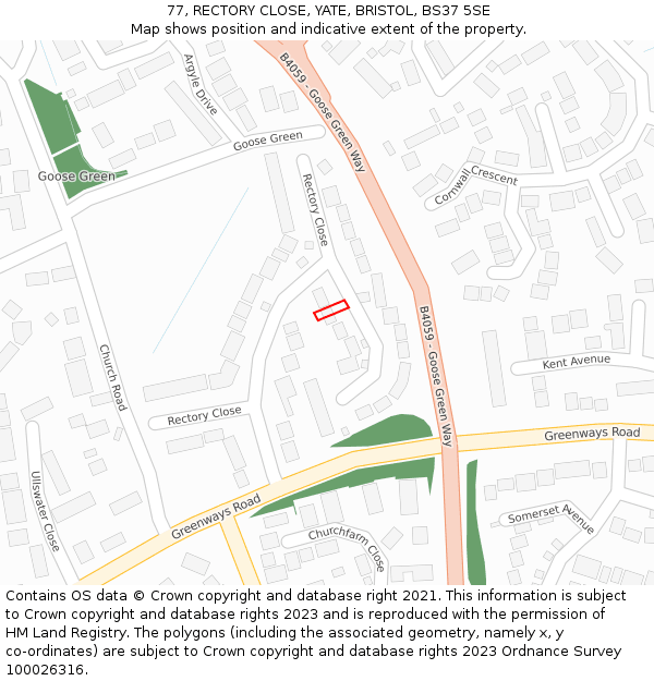 77, RECTORY CLOSE, YATE, BRISTOL, BS37 5SE: Location map and indicative extent of plot