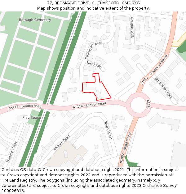 77, REDMAYNE DRIVE, CHELMSFORD, CM2 9XG: Location map and indicative extent of plot