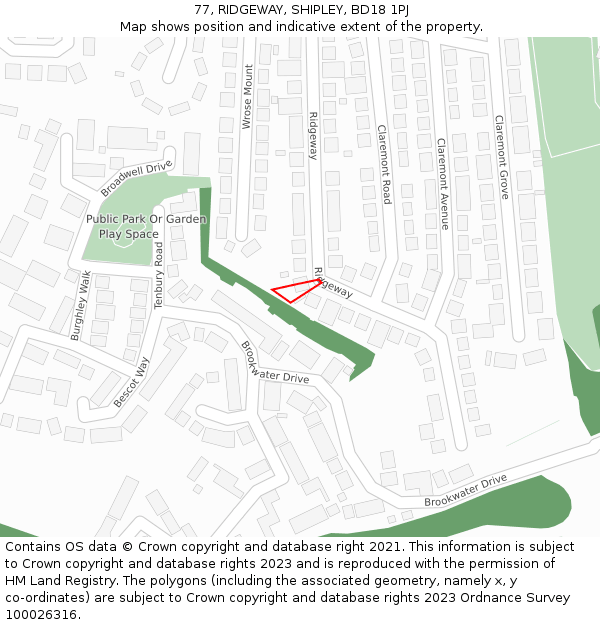 77, RIDGEWAY, SHIPLEY, BD18 1PJ: Location map and indicative extent of plot