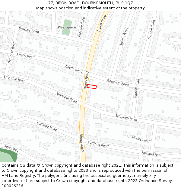 77, RIPON ROAD, BOURNEMOUTH, BH9 1QZ: Location map and indicative extent of plot