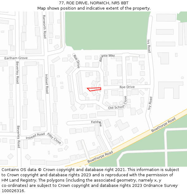 77, ROE DRIVE, NORWICH, NR5 8BT: Location map and indicative extent of plot