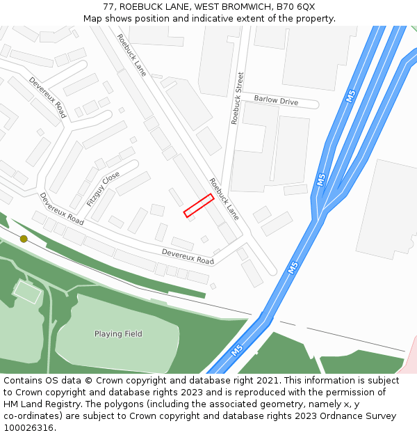 77, ROEBUCK LANE, WEST BROMWICH, B70 6QX: Location map and indicative extent of plot