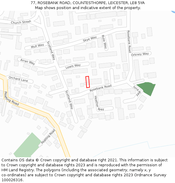 77, ROSEBANK ROAD, COUNTESTHORPE, LEICESTER, LE8 5YA: Location map and indicative extent of plot