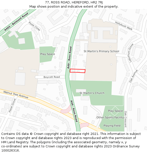 77, ROSS ROAD, HEREFORD, HR2 7RJ: Location map and indicative extent of plot