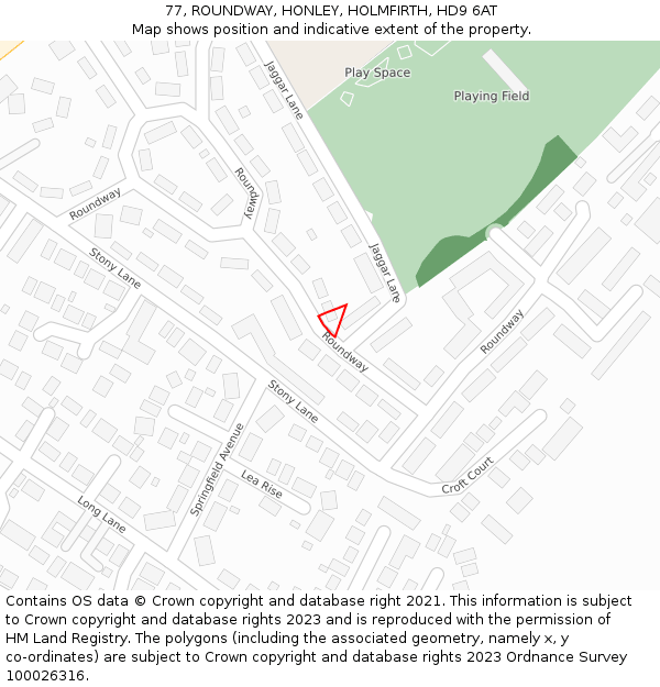 77, ROUNDWAY, HONLEY, HOLMFIRTH, HD9 6AT: Location map and indicative extent of plot