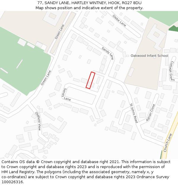 77, SANDY LANE, HARTLEY WINTNEY, HOOK, RG27 8DU: Location map and indicative extent of plot
