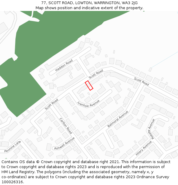 77, SCOTT ROAD, LOWTON, WARRINGTON, WA3 2JG: Location map and indicative extent of plot