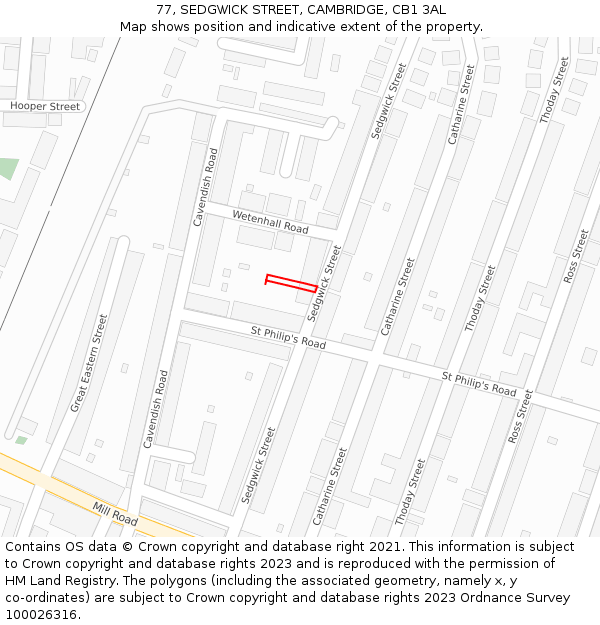 77, SEDGWICK STREET, CAMBRIDGE, CB1 3AL: Location map and indicative extent of plot