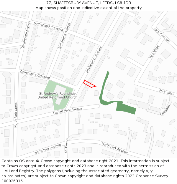 77, SHAFTESBURY AVENUE, LEEDS, LS8 1DR: Location map and indicative extent of plot