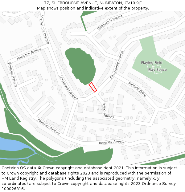 77, SHERBOURNE AVENUE, NUNEATON, CV10 9JF: Location map and indicative extent of plot