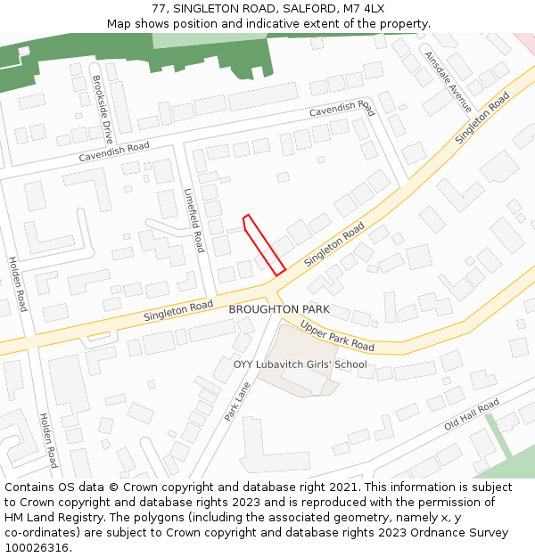 77, SINGLETON ROAD, SALFORD, M7 4LX: Location map and indicative extent of plot